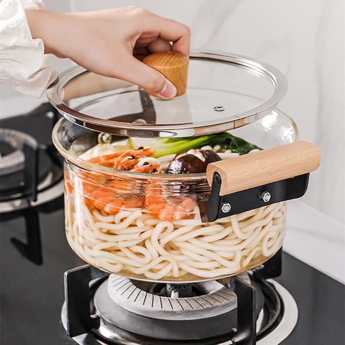 Glass Saucepan with Cover for Cooking Glass Cooking Pot with Lid Glass Handmade Cookware Set Stovetop Pot Simmer Pot for Pasta Noodle Soup Milk Tea Salad4.5l