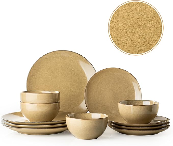 Plates and Bowls Sets 12 Pieces Modern Stoneware Dinnerware Set for 4 Kitchen Dinner Set Ceramic Dishware Dishes Set Microwave and Dishwasher Safe (Maize Yellow)