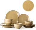 Plates and Bowls Sets 12 Pieces Modern Stoneware Dinnerware Set for 4 Kitchen Dinner Set Ceramic Dishware Dishes Set Microwave and Dishwasher Safe (Maize Yellow)