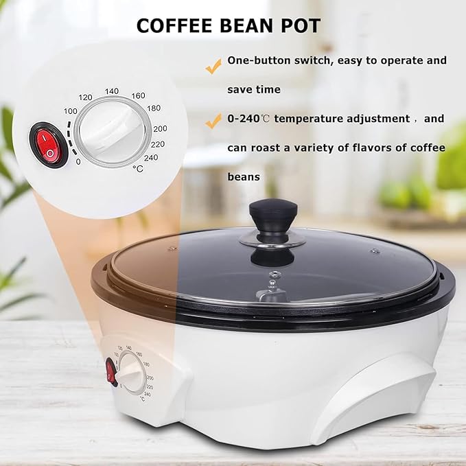 Coffee Cereal Roaster Multifunctional Electric Coffee Bean Maker with Adjustable Temperature from 0-240°C High Capacity Coffee Maker 800G - Non-Stick Pan