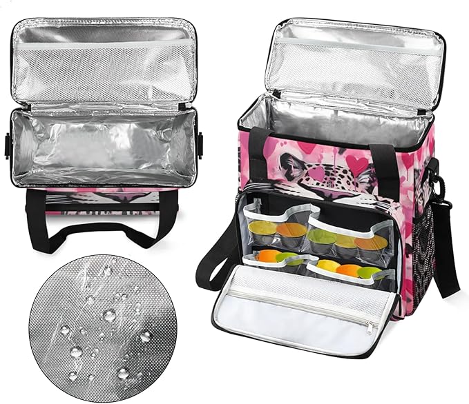 Leopard Love Heart Coffee Maker Travel Bag for Keurig K-Mini/K-Mini Plus Insulated Waterproof Tote with Pockets for K-Cup Portable Single-Serve Brewer Case