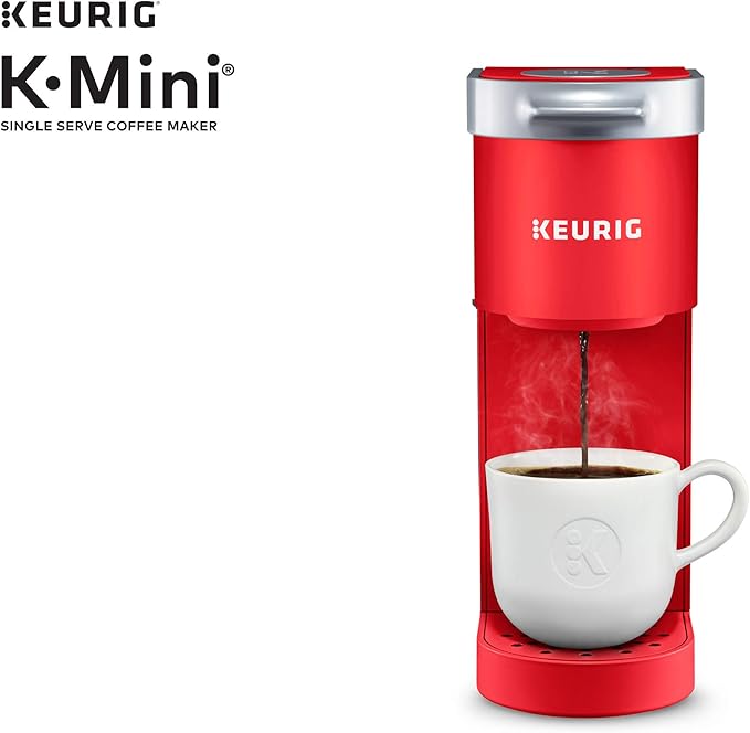 Keurig K-Mini Single Serve K-Cup Pod Coffee Maker Poppy Red &amp Travel Mug Fits K-Cup Pod Coffee Maker 1 Count (Pack of 1) Stainless Steel