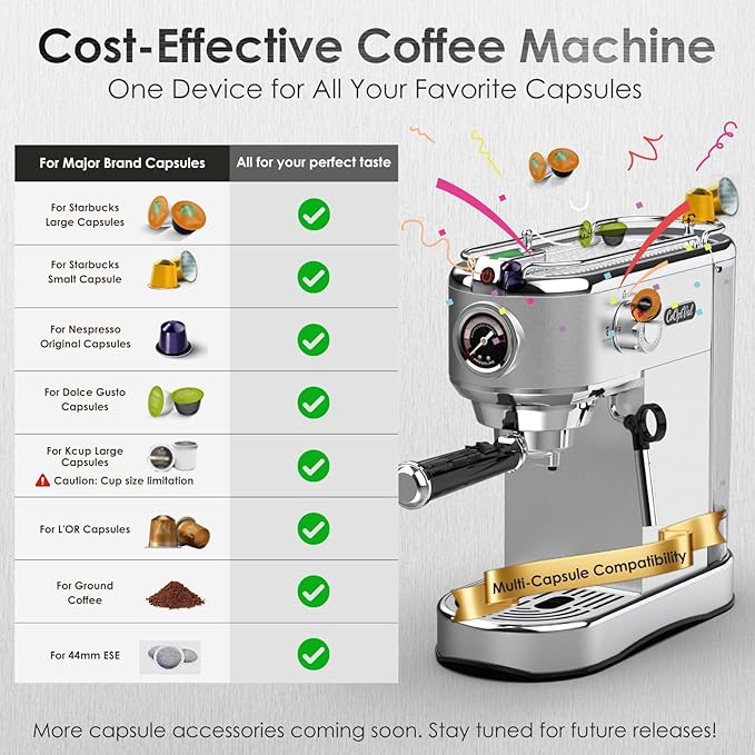 20-Bar Espresso Machine &amp Coffee Machine – Compatible with Nespresso Keurig K Cup – Hot &amp Cold Brew Milk Frother Stainless Steel – 10 oz Espresso Cup - Latte Machine &amp Cappuccino Machin