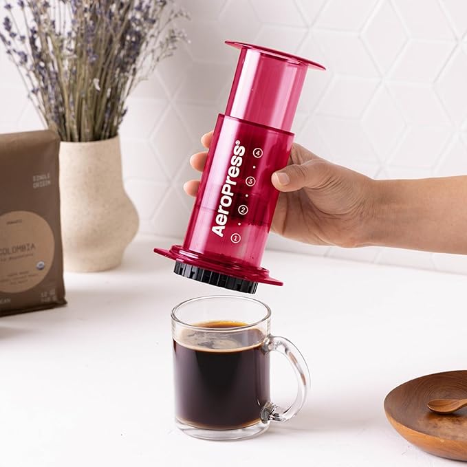 AeroPress Clear Pink Coffee Press - All-in-One French Press Pour-Over &amp Espresso Style Manual Brewer 2 Min Brew for Less Bitterness More Flavor Small Portable Coffee Maker Travel &amp Campin