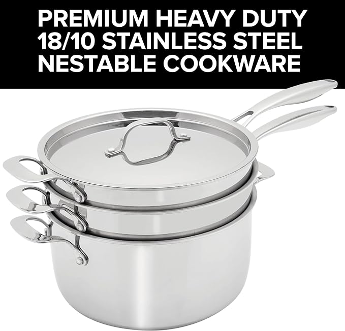 Nuwave Stainless Steel 9-Piece Pro-Smart Cookware Set Space Saving Nestable Design Heavy-Duty Tri-Ply Dishwasher &amp Oven Safe Ergonomic Stay-Cool Handles Induction-Ready &amp Works on All Coo