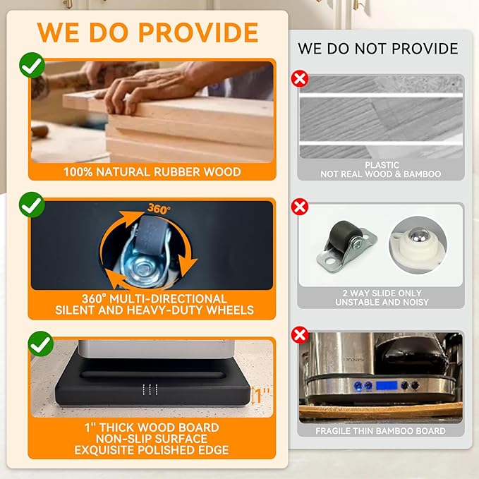 Wood Appliance Slider with 360' Wheels 13D x 16W Sliding Tray for Coffee Maker &amp Heavy Kitchen AppliancesCountertop Appliance slider for Kitchen Appliance Premium Wood Rolling TrayNo Assembl