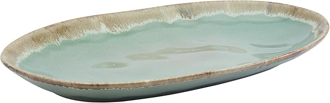 Tabletops Gallery Tuscan Reactive Glaze Stoneware- Platter Serving Bowl Mixing Bowl Mug Tuscan 3 Piece Oval Serving Platter Set (Blue Green and Brown)