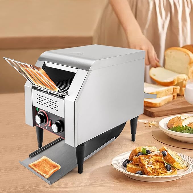 Commercial Conveyor Toaster Electric Stainless Steel Toaster 150 Slices/H 1300W Countertop Toaster w/Crumb Tray Heavy Duty Bread Toaster for Home Restaurants Bakery Use