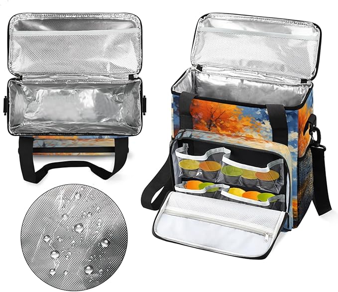 Oil Painting Trees Coffee Maker Travel Bag for Keurig K-Mini/K-Mini Plus Insulated Waterproof Tote with Pockets for K-Cup Portable Single-Serve Brewer Case