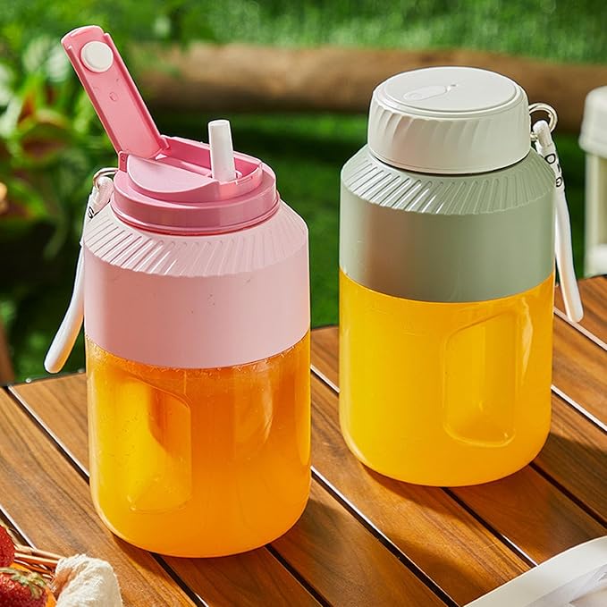 Portable Juicer 1L Capacity Dual Lid Design Easy to Carry with Convenient Strap Rechargeable Battery Cordless for Outdoor Travel Gym and Home Use