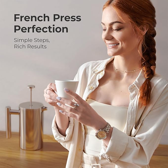 MuellerLiving French Press Coffee Maker 34oz Stainless Steel French Press Coffee 4 Filter Heat Resistant Double Insulated Rust-Free Food Grade Dishwasher Safe Coffee Pot
