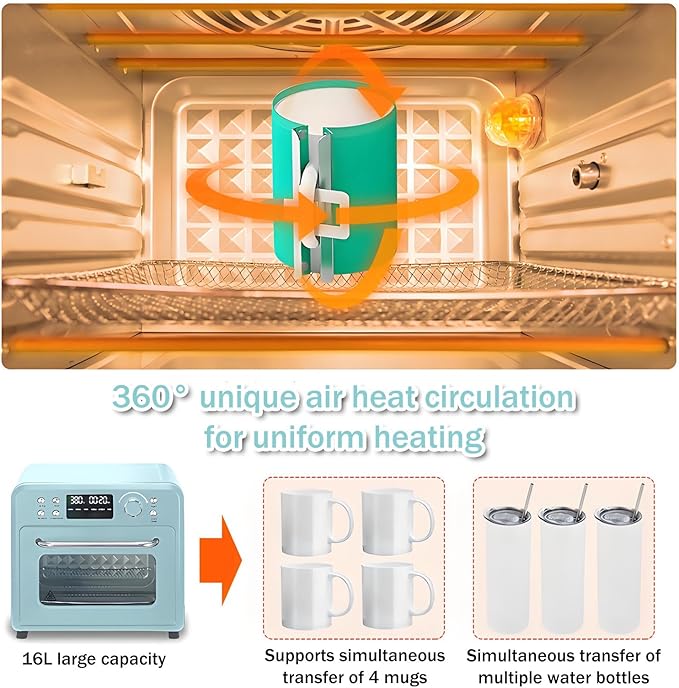 Sublimation Oven 1400W 16L/30L Digital Convection Oven for Sublimation - 360°Heat Transfer for Mugs Tumblers Cups Water Bottles in Bulk Printing 16L