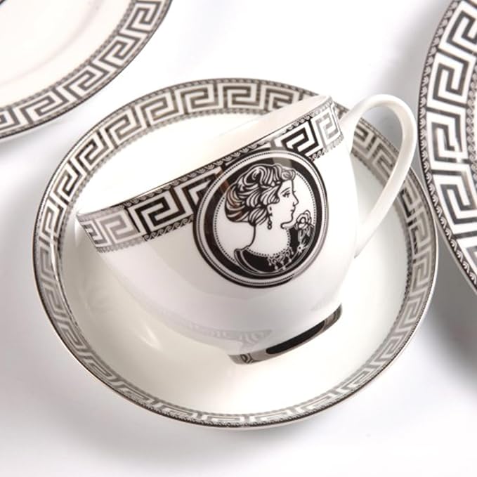 European Style Dinnerware Set Service for 2 Bone China Dinnerware Sets Unbreakable Porcelain Dinner Sets Coffee Cup and Saucer Tableware Set Steak Dinner Plates Dish Set (8Pcs)