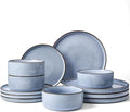 Famiware Annecy Plates and Bowls Sets 12 Pieces Dinnerware Sets Microwave and Dishwasher Safe Dishes Set for 4 Chip and Scratch Resistant Reactive Blue