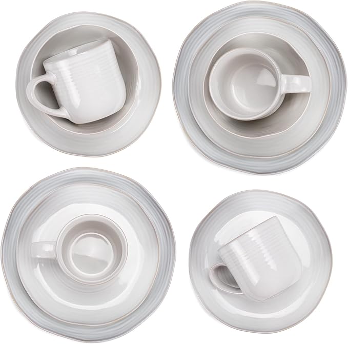Elanze Designs Reactive Glaze Farmhouse Rustic Boho Ceramic Stoneware Dinnerware 16 Piece Plate Bowl Mug Dish Set - Service for 4 Classic White