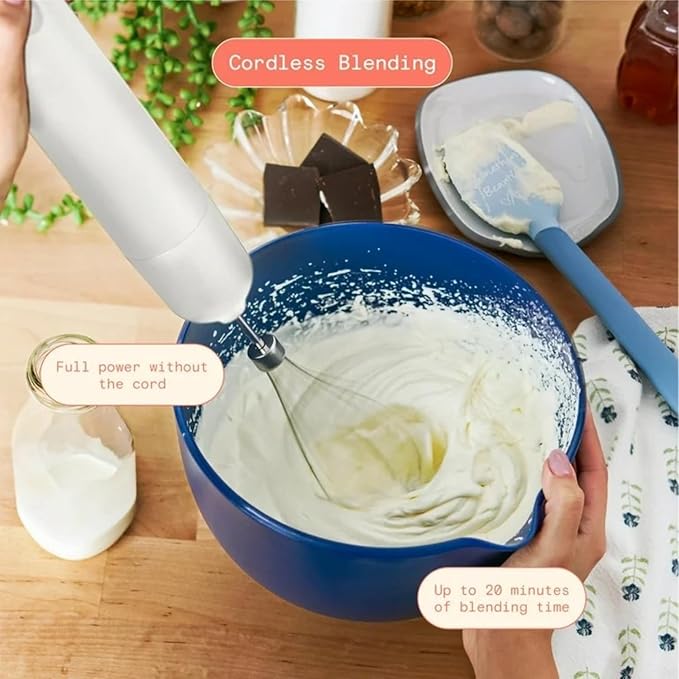 Cordless Hand Blender with 2-Cup Chopper Whisk &amp Large Measuring Cup Perfect for Cooking Smoothies Sauces Purees and Meal Prep (White Icing)