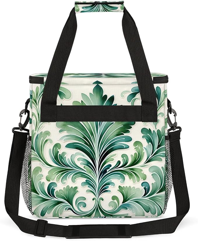 Green Floral Print Coffee Maker Travel Bag for Keurig K-Mini/K-Mini Plus Insulated Waterproof Tote with Pockets for K-Cup Portable Single-Serve Brewer Case