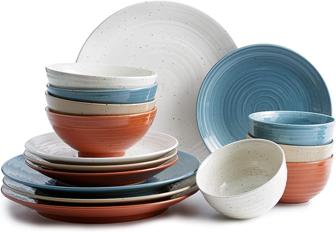 Sango Siterra Painter's Palette 20-Piece Stoneware Dinnerware Set – Service for 4 Multicolor with Unique Flecked Design Perfect for Everyday Dining &amp Entertainment Microwave &amp Dishwasher Sa