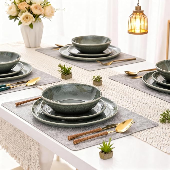 AmorArc Ceramic Dinnerware SetsHandmade Reactive Glaze Stoneware Plates and Bowls SetsHighly Scratch Resistant | Dishwasher &amp Microwave Safe Dishes SetService for 4 (12pc)