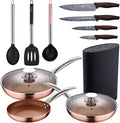 Set of 5 frying pans (with lid) aluminium pressed induction with set of 3 nylon cookware with set of 4 stainless steel knives with tacoma/bl