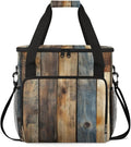 Rustic Wood Pattern Coffee Maker Travel Bag for Keurig K-Mini/K-Mini Plus Insulated Waterproof Tote with Pockets for K-Cup Portable Single-Serve Brewer Case