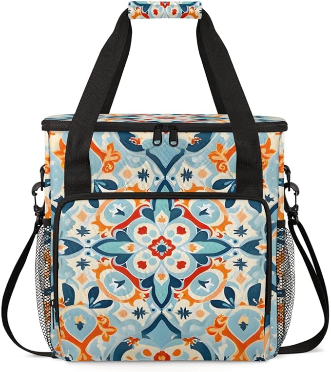 Damask Mandala Coffee Maker Carrying Bag Portable Travel Storage Tote Bag Compatible with K-Mini or K-Mini Plus Single Serve Coffee Brewer Carrying Case with Multiple Pockets &amp Shoulder Strap