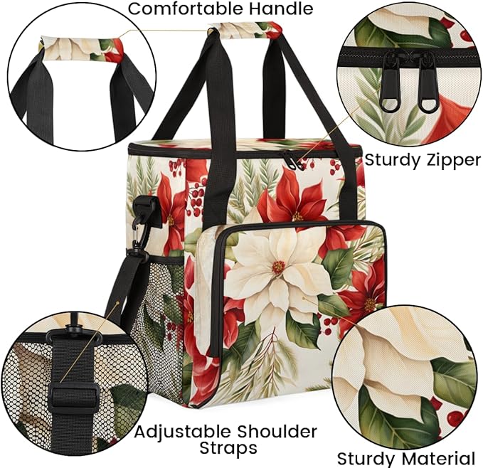 Colorful Flowers Coffee Maker Carrying Bag Holly Berry Flowers Travel Storage Bag Compatible with K-Mini or K-Mini Plus Single Serve Coffee Brewer Carrying Case with Pockets &amp Shoulder Strap