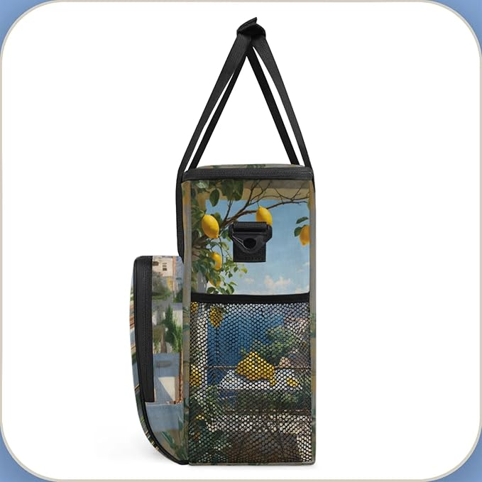 Sea House Lemon Coffee Maker Travel Bag for Keurig K-Mini/K-Mini Plus Insulated Waterproof Tote with Pockets for K-Cup Portable Single-Serve Brewer Case