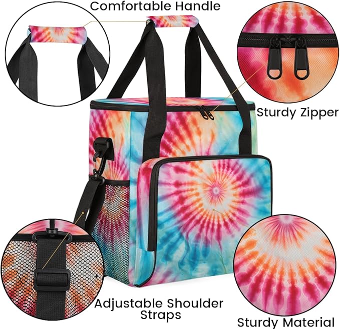 Tie Dyeing Coffee Maker Carrying Bag Red Purple Portable Travel Storage Tote Bag Compatible with K-Mini or K-Mini Plus Single Serve Coffee Brewer Carrying Case with Multiple Pockets &amp Shoulder S