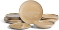 Earth &amp Clay Harmony 24-Piece Dinnerware Stoneware Plates and Bowls Set Includes Dinner and Salad Plates Cereal Bowls Dishwasher and Microwave Safe Dish for 8 Beige
