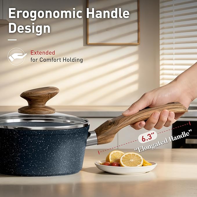 DisDelight Induction Pots and Pans Set Non Stick Nonstick Granite Kitchen Cookware Sets Blue Cooking Pans PFOA &amp PFOS Free