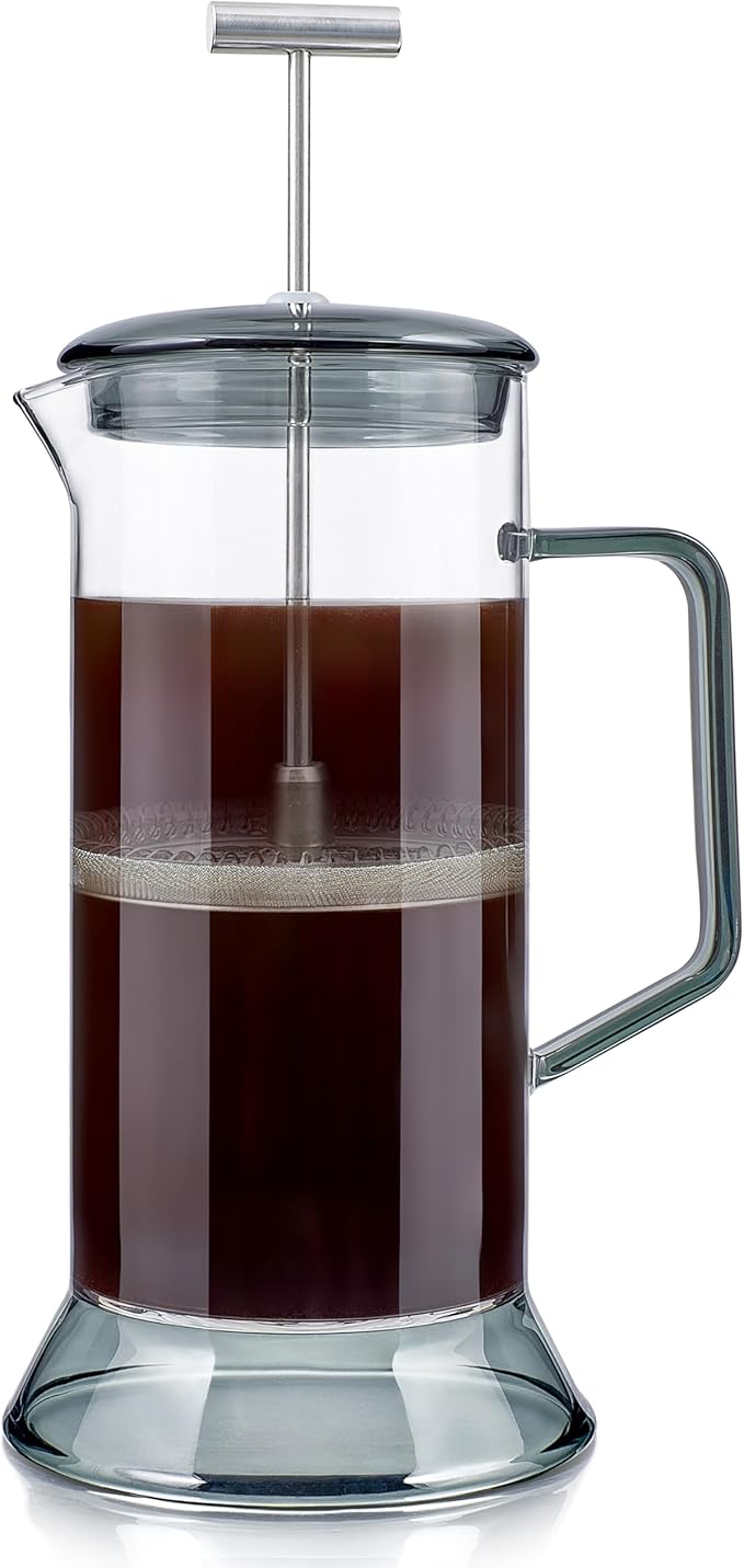 Teabloom Toulouse Borosilicate Glass Tea Press and Coffee Maker with No Plastic 24-Ounce (700 mL) - Dusk Grey