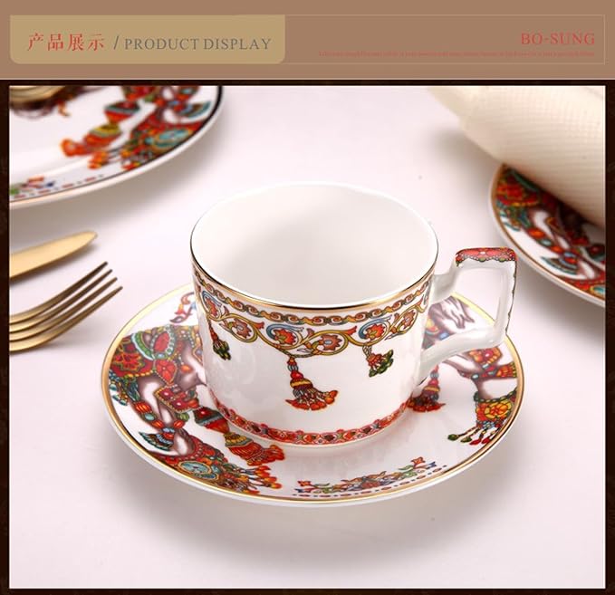 European Style Dinnerware Set Service for 2 Bone China Dinnerware Sets Unbreakable Porcelain Dinner Sets Coffee Cup and Saucer Tableware Set Steak Dinner Plates Dish Set Triumph Horse-4