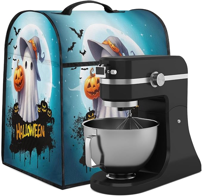 cfpolar Kitchen Aid Mixer Cover Compatible with 6-8 Quarts Halloween Bat Pumpkin Ghosts Stand Mixer Cover Kitchen Aid Mixers Accessories Appliance Organizer Bag Dust Covers with Zipper Pocket