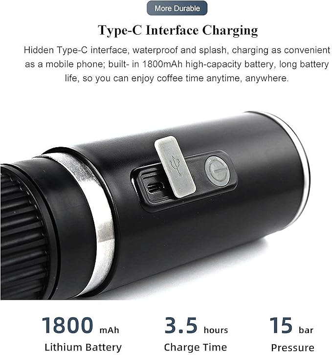Portable Coffee Maker - Black Compact Espresso Universal No Heating Reusable Filter Fully Automatic Drip Coffee Machine