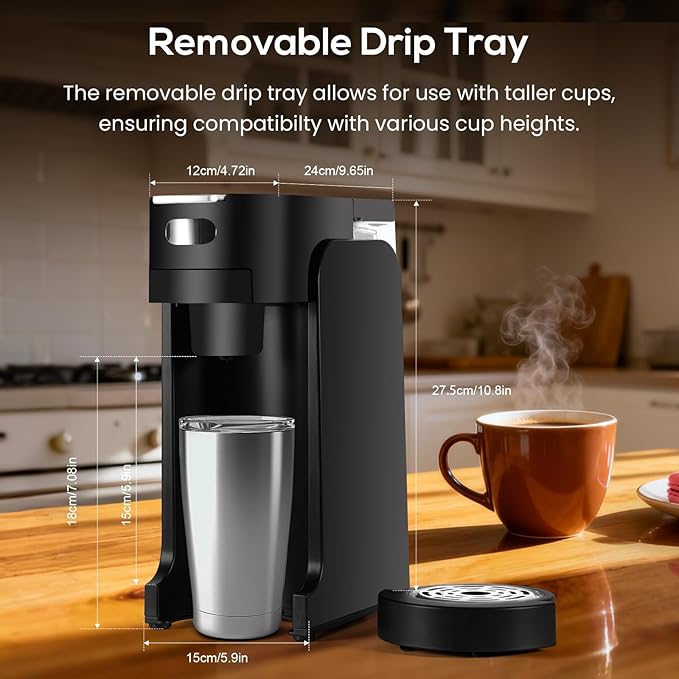 SOPPY Single Serve Coffee Maker for K Capsule 3 Seconds Instant Hot with Adjustable Temperature Control Dual Brew Modes Transparent Water Tank &amp Removable Stand Fast Brewing Coffee Machine Bl