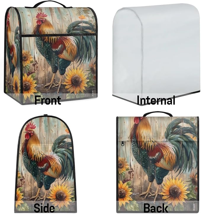cfpolar Kitchen Aid Mixer Cover Compatible with 6-8 Quarts Flower Roosrer Sunflowers Stand Mixer Cover Kitchen Aid Mixers Accessories Appliance Organizer Bag Dust Covers with Zipper Pocket