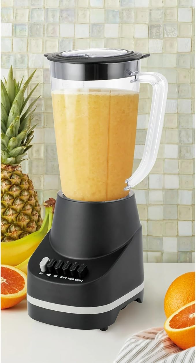 Countertop Blender 6 Speed for Chop Mix Grate Blend Liquefy Pulse 48 Ounce Jar Self Cleaning Dishwasher Safe 500 Watt Black