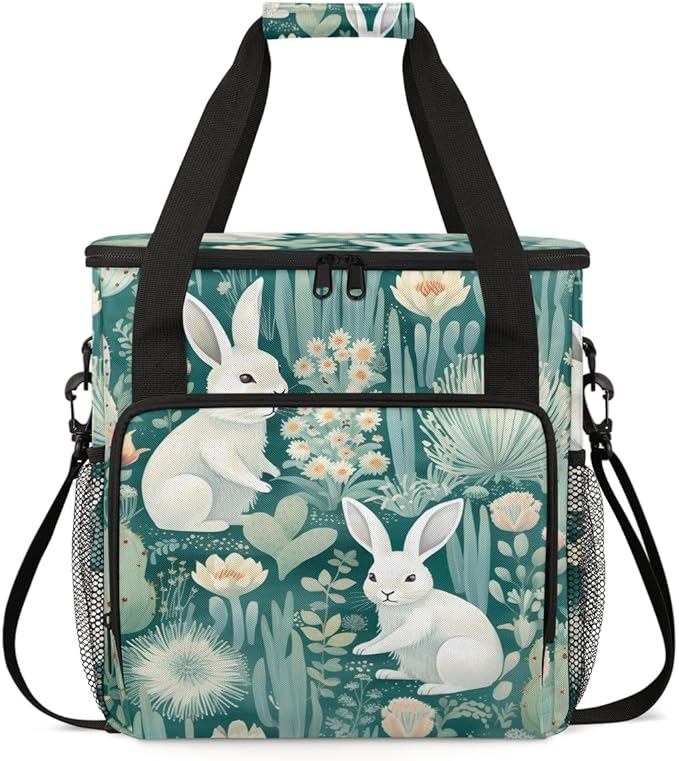 Easter Coffee Maker Carrying Bag Easter Rabbit Portable Travel Storage Tote Bag Compatible with K-Mini or K-Mini Plus Single Serve Coffee Brewer Carrying Case with Multiple Pockets &amp Shoulder St