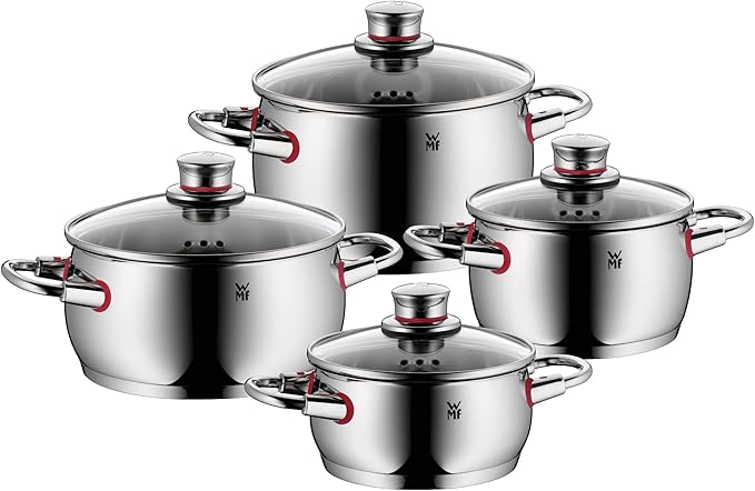 WMF Pot Set 4-Piece Quality One Steam Vent Glass Lid Cromargan® Stainless Steel Polished Suitable for Induction Hobs Dishwasher-Safe