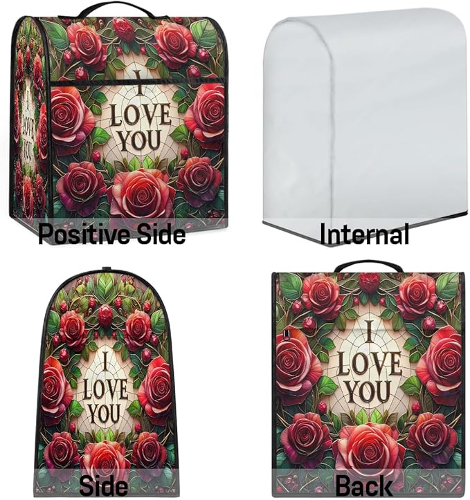 cfpolar Kitchen Aid Mixer Cover Compatible with 6-8 Quarts Flower Red Rose Stand Mixer Cover Kitchen Aid Mixers Accessories Appliance Organizer Bag Dust Covers with Zipper Pocket
