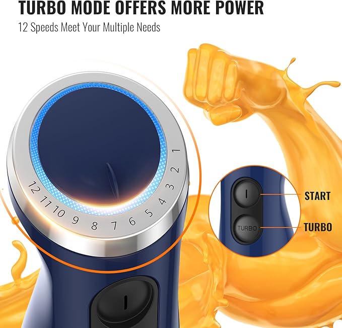 KOIOS 5-in-1 Hand Immersion Blender 12 Speed Adjustable Emulsifier Handheld Blender 1000W Copper Motor Stainless Steel Blade Hand Mixer with attachments Blue