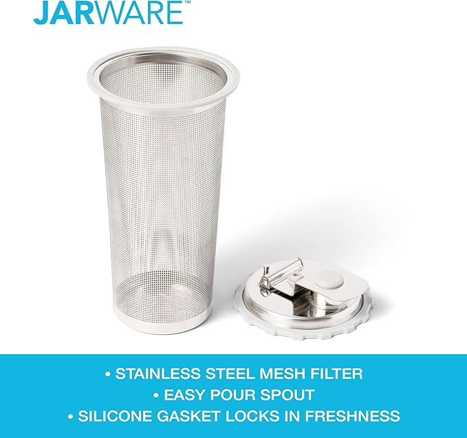 Jarware Cold Brew Coffee Maker and Tea Infuser Lid For Wide Mouth Mason JarsBlack