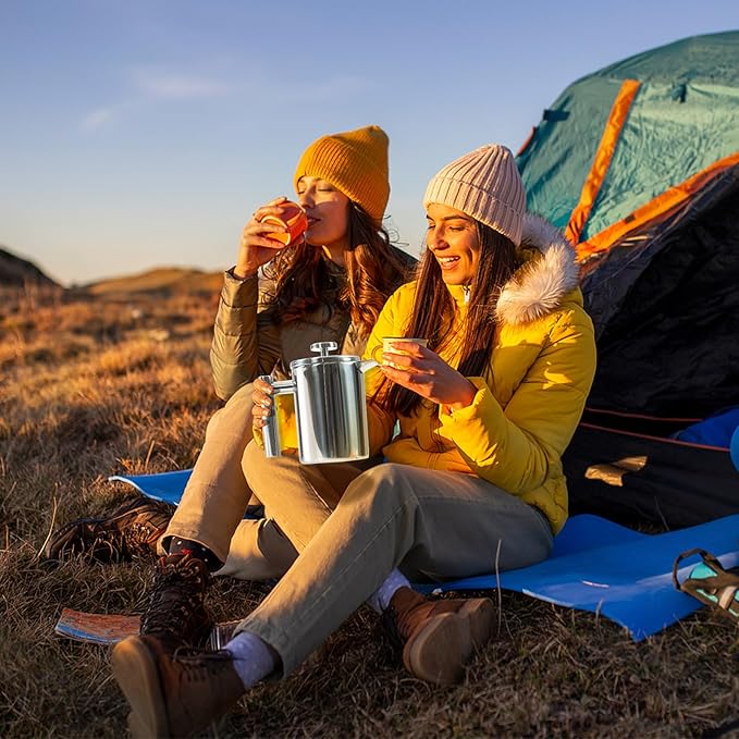 French Press Coffee Maker with Scale 304 Stainless Steel French Press 17OZ Double-Wall Insulated Food Grade Suitable for Kitchen and Travel Camping