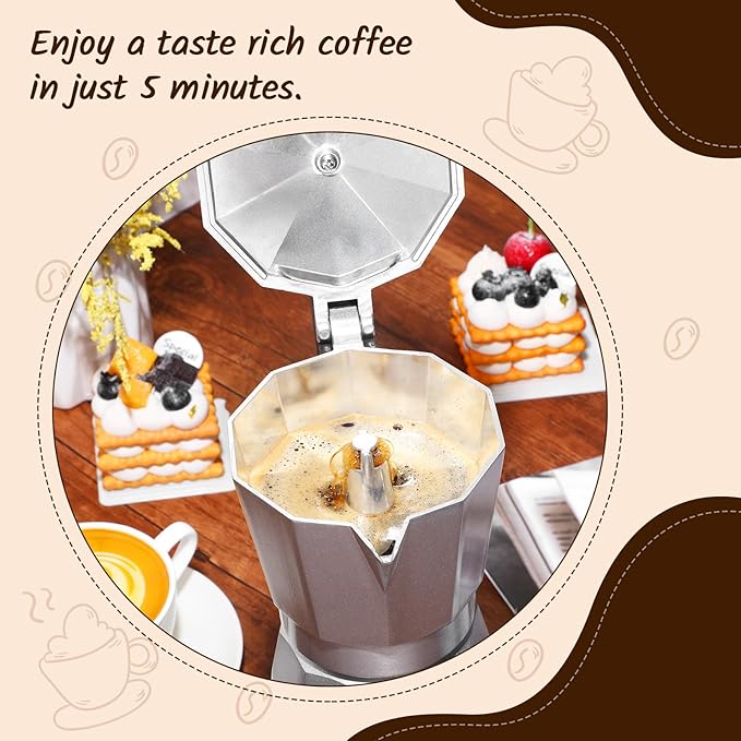Coffee Pot 6 Cup Electric Espresso Coffee Maker Italian Moka Maker 300ml Portable Aluminum Espresso Machine Cafetera Moka Pot with Detachable Base Gift for Home Travel (Silver)