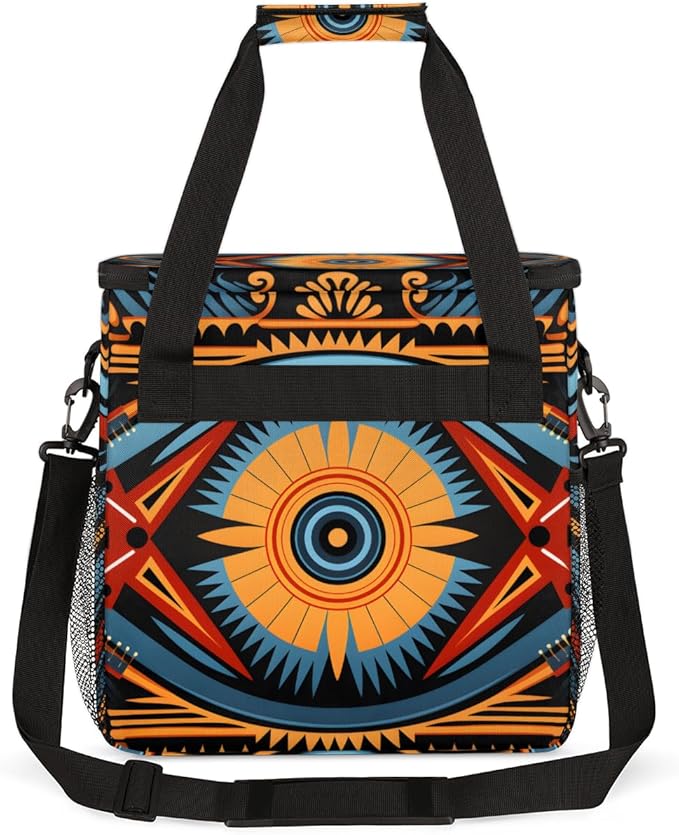 Retro Pattern Coffee Maker Carrying Bag Ethnic Eye Travel Storage Bag Compatible with K-Mini or K-Mini Plus Single Serve Coffee Brewer Carrying Case with Multiple Pockets &amp Shoulder Strap