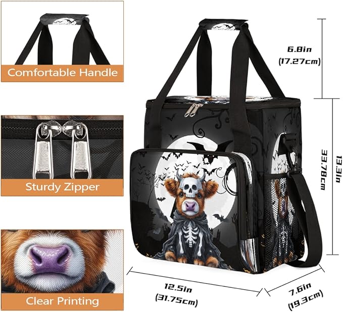 Halloween Mountain Cow Bat Moon Coffee Maker Carring Bag Travel Carrying Storage Tote Bag Compatible with Keurig K-Mini or K-Mini Plus Portable Single Serve Coffee Brewer Case with Pockets
