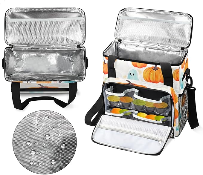 Pumpkin Halloween Ghosts Coffee Maker Carrying Bag Travel Storage Bag Compatible with K-Mini or K-Mini Plus Single Serve Coffee Brewer Carrying Case with Multiple Pockets &amp Shoulder Strap