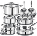 Triple Ply Stainless Steel Pots and Pans Set EWFEN 12 Piece Induction Cookware Set Oven Dishwasher Safe | Frying Pans Saucepans Saute Pan &amp Stock Pot PFOA Free Kitchen Skillet