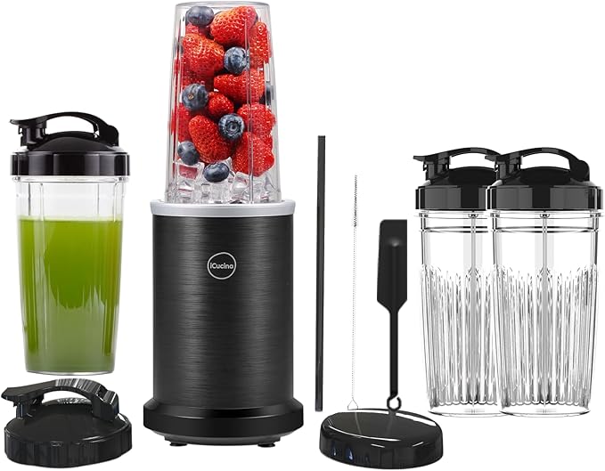 iCucina 1000W Smoothie Blender Family Bundle - Make 4 Drinks at Once &amp Enjoy Together!